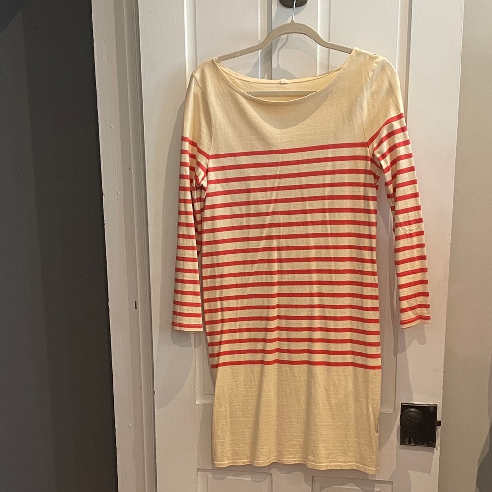 J. Crew Cream and Coral Striped Boatneck Tunic Dress